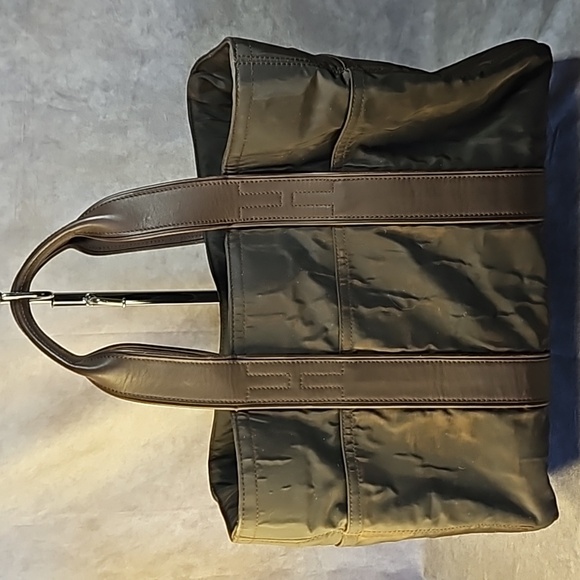 Hermès Brown Nylon Leather Strap Silver Tote Weekender Shoulder Bag Duffle Purse - Picture 9 of 12